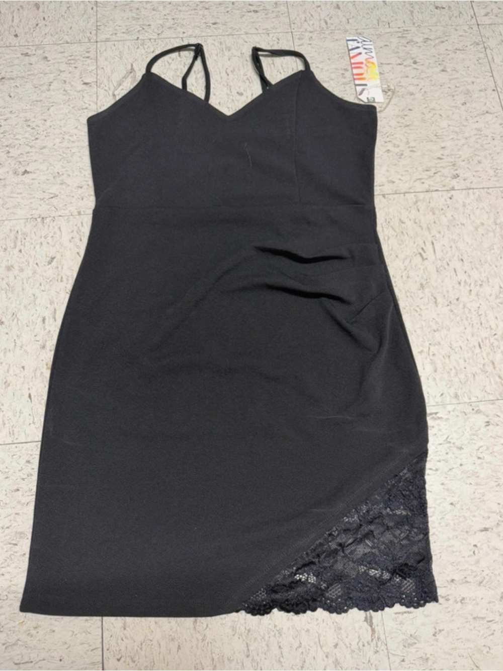 Almost Famous Black Spaghetti Strap Mini Dress with Lace Trim